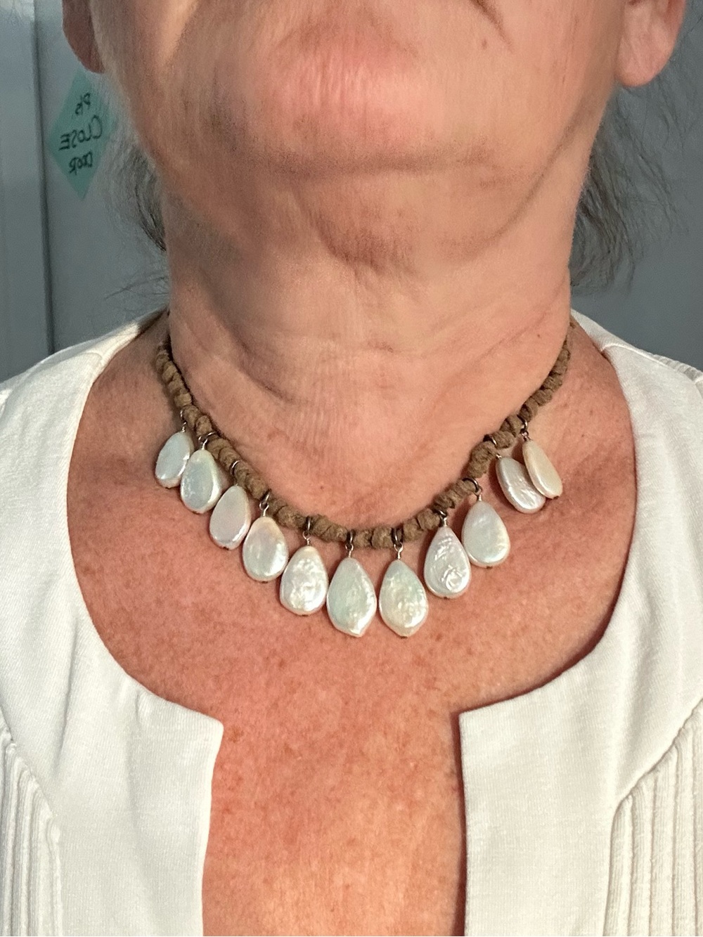 Handmade Mother-of-Pearl Teardrop Necklace - Natural White